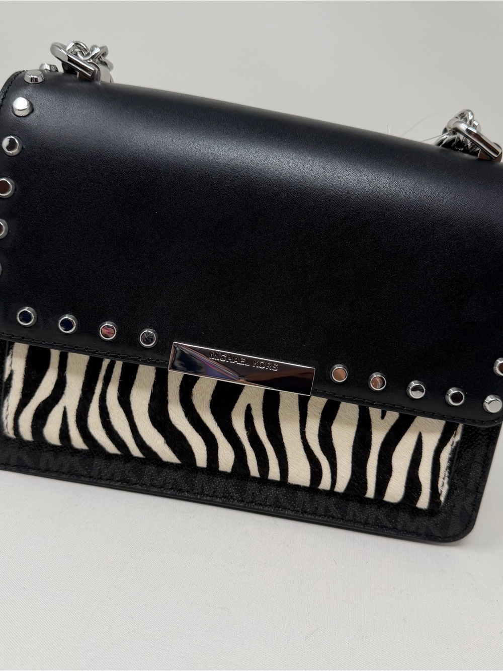 NEW MICHAEL KORS JADE BLACK MULTI ZEBRA GUSSET SHOULDER BAG - Picture 11 of 16
